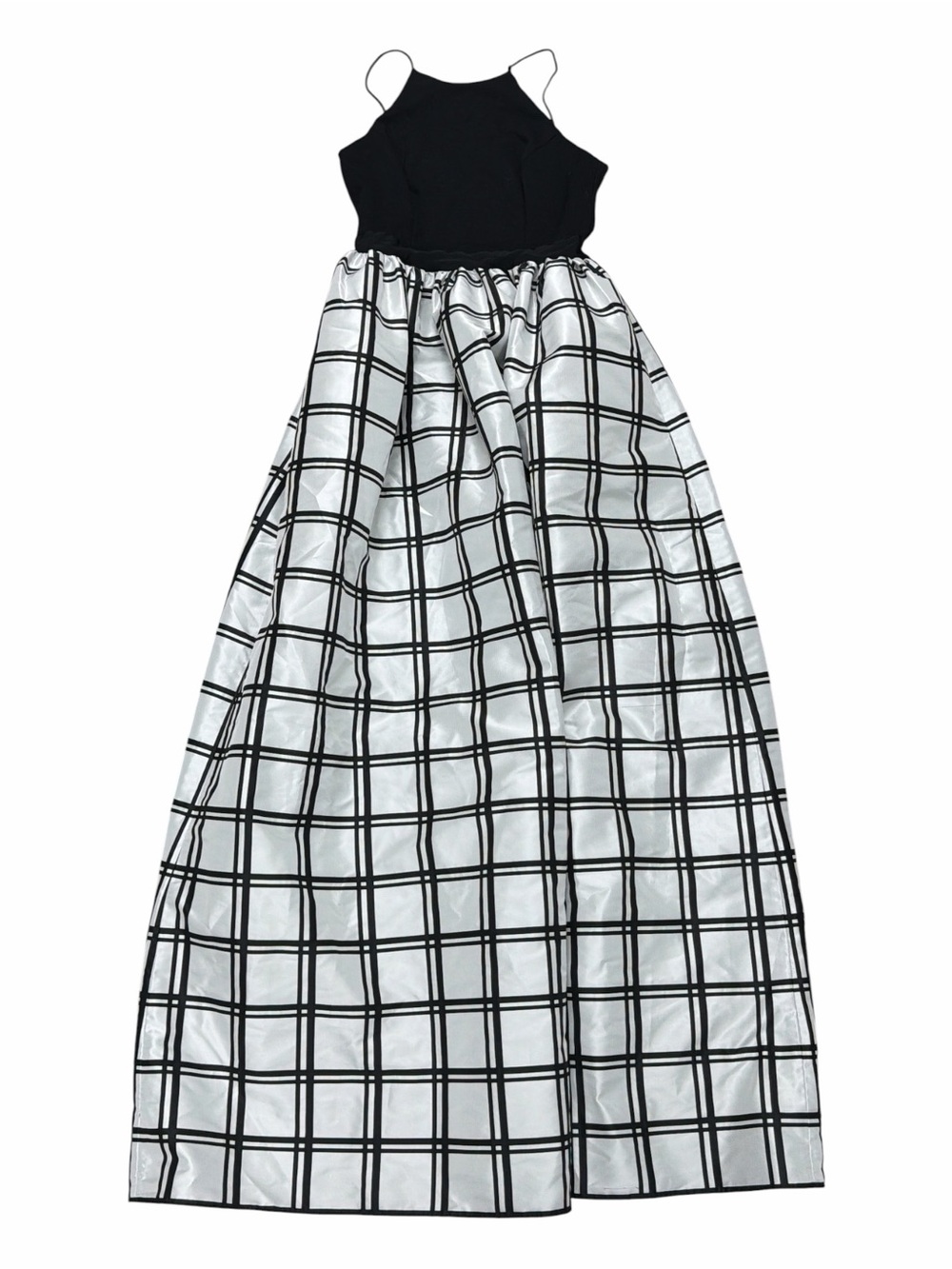 Aidan by Aidan Mattox Black & White Plaid Halter Maxi Dress